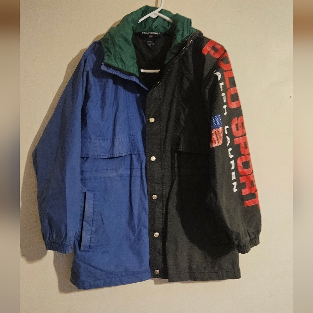 Rare VTG 90s Polo Sport Ralph Lauren Colorblock Hooded Jacket Big Logo Sleeve L